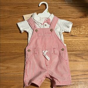 First Impressions Red and White Striped Overalls